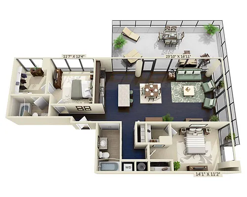 Floor plan Two Bedroom B2I