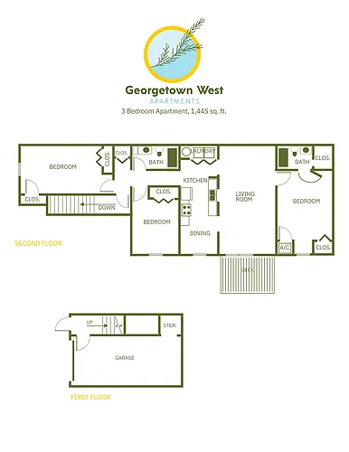 Floor plan 3 Bed, 2 Bath - 1,445 sq ft