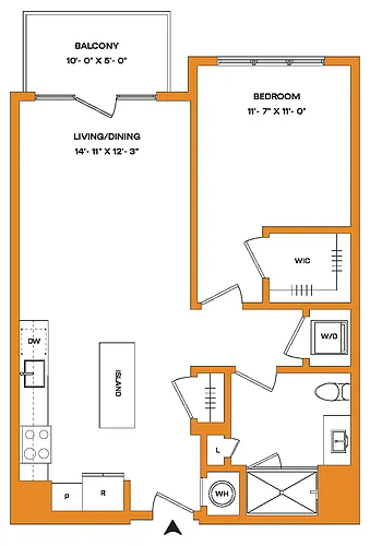 Floor plan 1 Bed/1 Bath-A1-B Mason