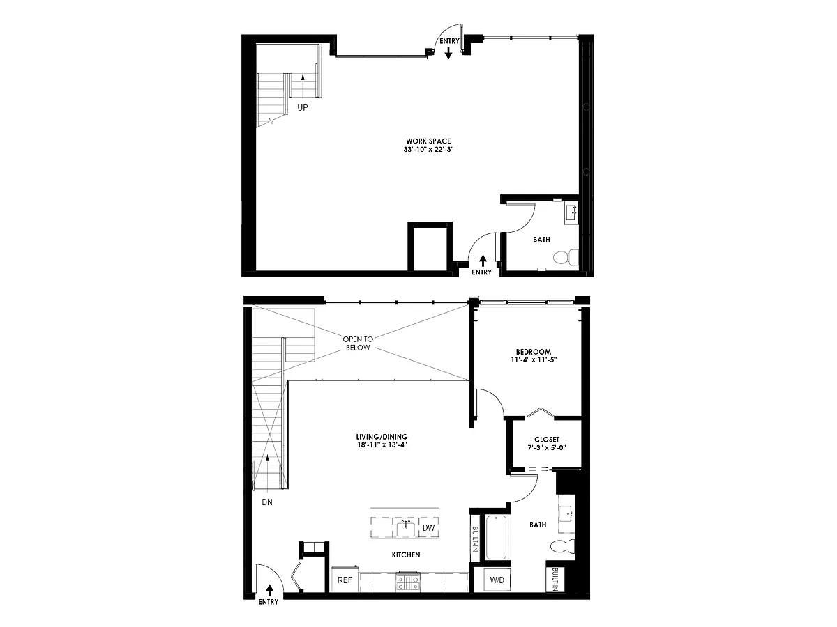 Floor plan 1 Bed/1.5 Bath Live/Work - B
