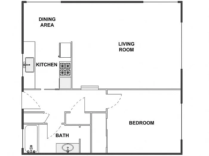 Floor plan 1 Bed / 1 Bath: Type B