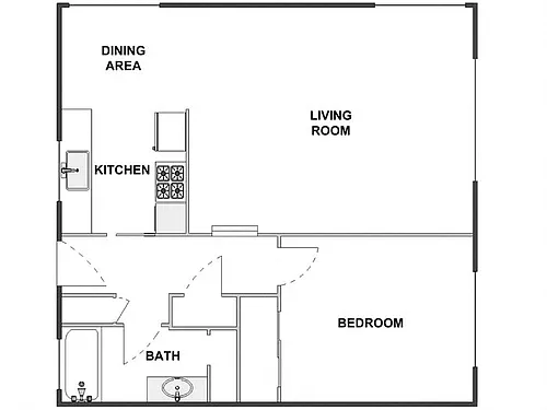 Floor plan 1 Bed / 1 Bath: Type B