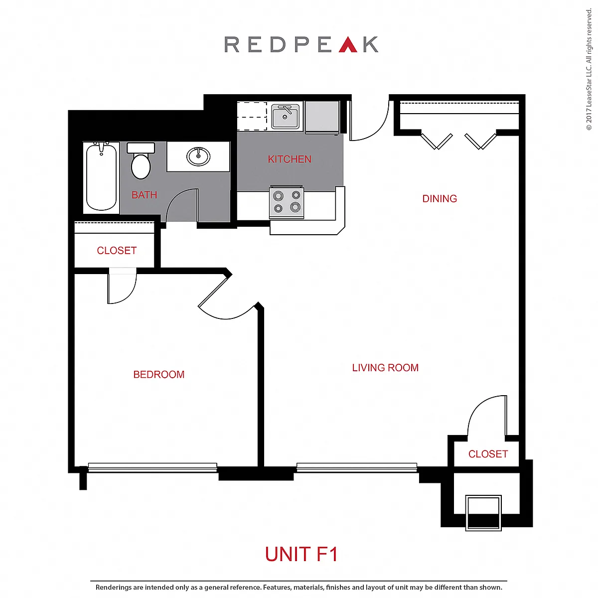 Floor plan A3 - 1 Bed / 1 Bath (745 sf)