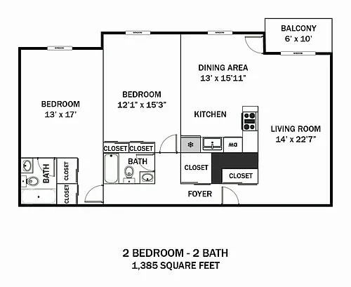 Floor plan 2 Bedroom 2 Bath