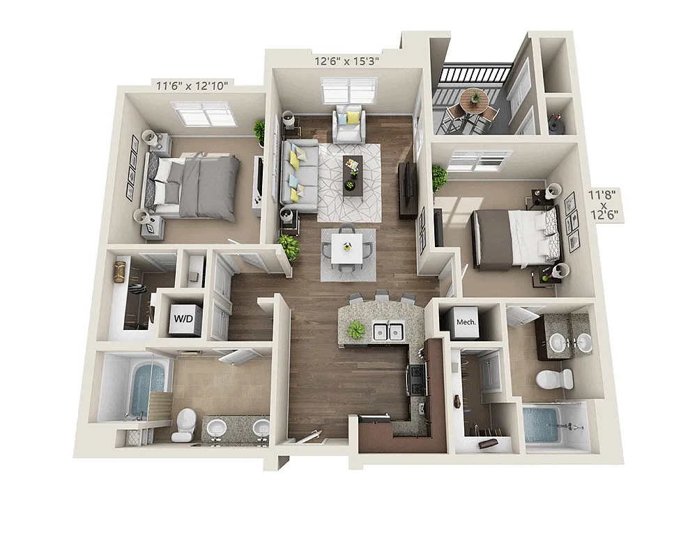 Floor plan Two Bedroom B2B