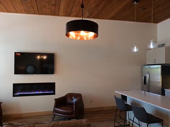Staged living room and kitchen.