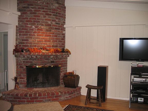 One of two fireplaces
