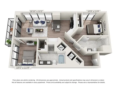 Floor plan Two Bedroom Two Bath (1,044 SF)
