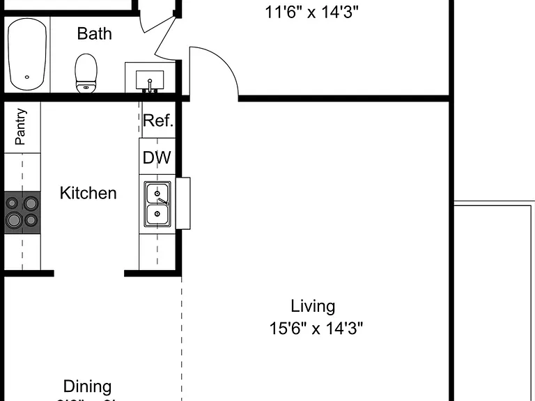 1 Bedroom 1 Bathroom Floorplan 1 Bedroom 1 Bathroom Floorplan