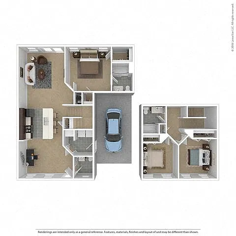 Floor plan Three Bedroom 2.5 Bath- 1,288 sqft