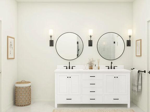 Primary bath with freestanding vanity