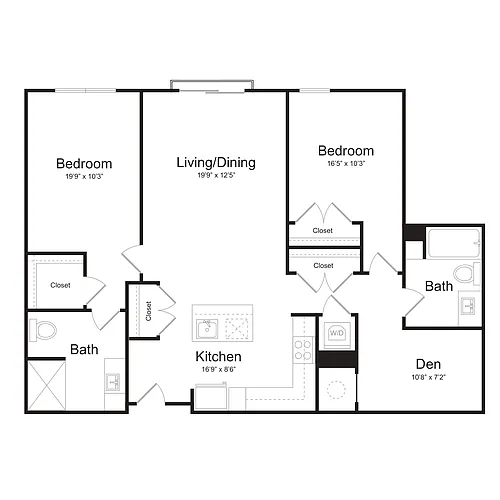 Floor plan Two Bedroom/Two Bath (2K-J-A) Den