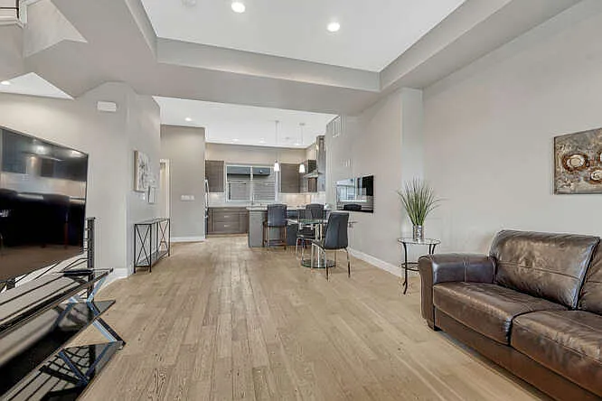 Living room into dining room and kitchen