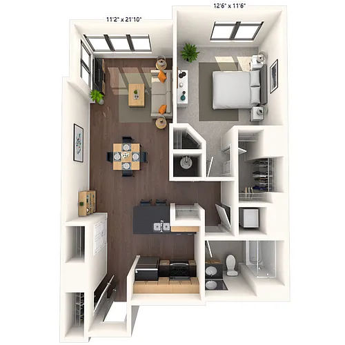 Floor plan Traditional 1x1 771-854 SF