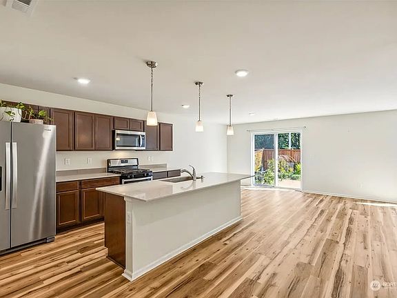 Kitchen, stove, double door fridge, microwave