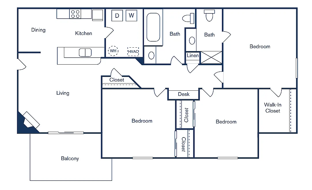 Floor plan 3 Bedroom, 2 Bath (1,194 sqft.)