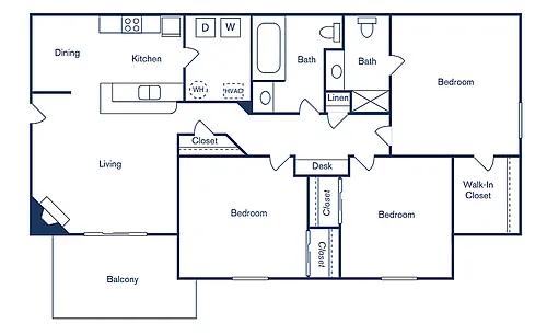 Floor plan 3 Bedroom, 2 Bath (1,194 sqft.)