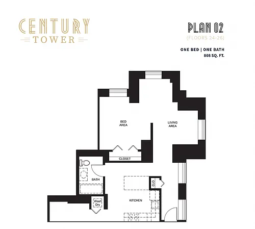 Floor plan 1 Bed 1 Bath 02 (24-26)