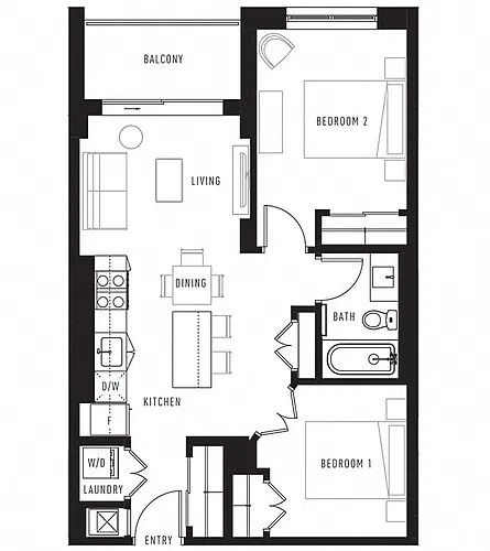 Floor plan Plan K 2 Bed 1 Bath 2