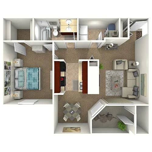 Floor plan The Hickory - 1 Bedroom 1 Bath