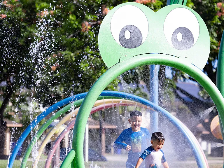 Hickam Communities children (keiki) cool off at our exciting splash park open year round!