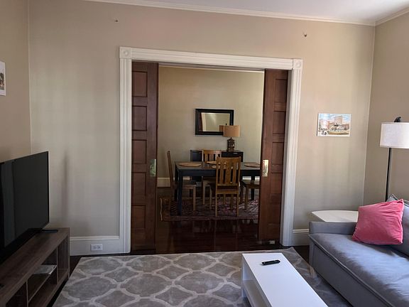 Pockets doors to dining room. Could close doors . Couch comfy for guest