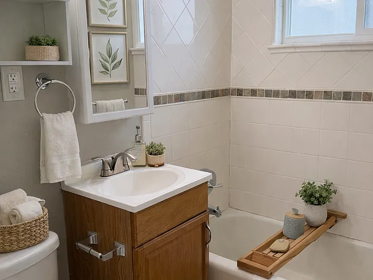 Bright, clean bathroom with classic tile surround and updated vanity_designed for everyday comfort.