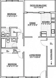Floor plan Princeton Arms East and West- 2 Bed 1.5 Bath - Wes