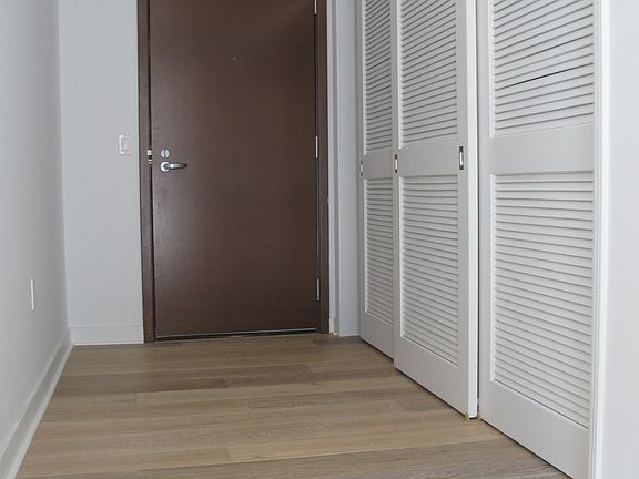 Wood floor entry and entry closets