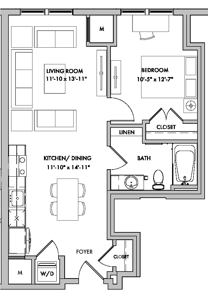 Floor plan Melford I 1 Bed/1 Bath-A1