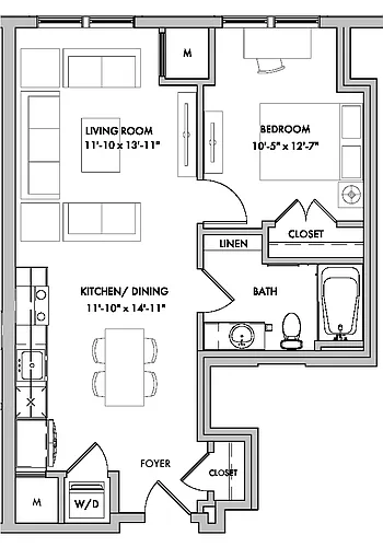 Floor plan Mansions 1 1 Bed/1 Bath-A1