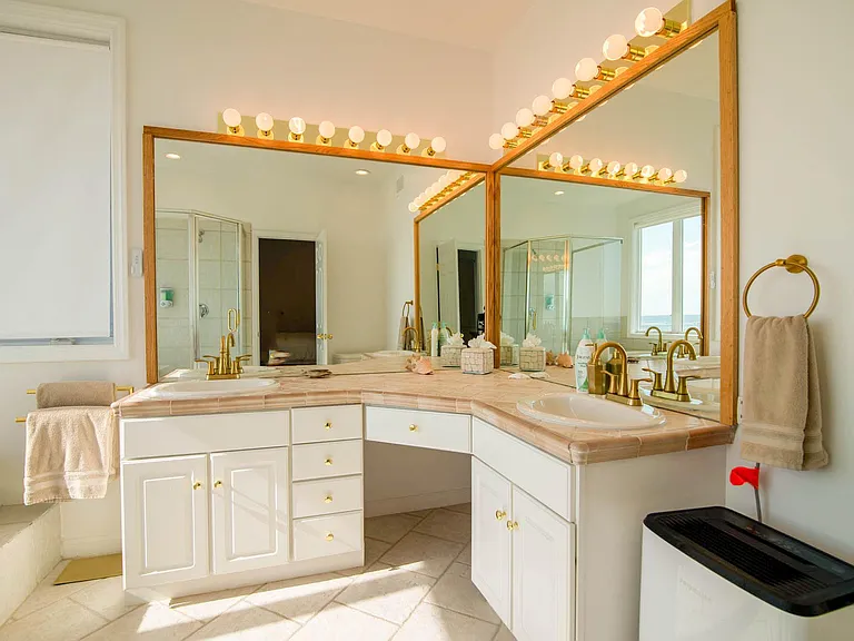 Large light master bathroom.