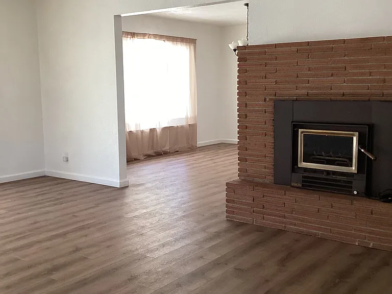 Living room with fireplace and insert.
