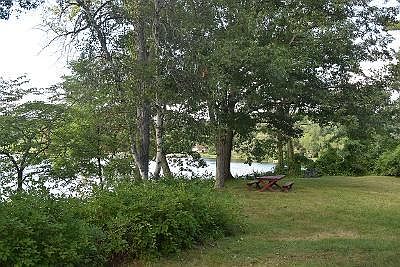 Cottage lawn, picnic place and swimming steps beyond