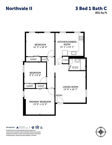 Floor plan 3 Bed 1 Bath C