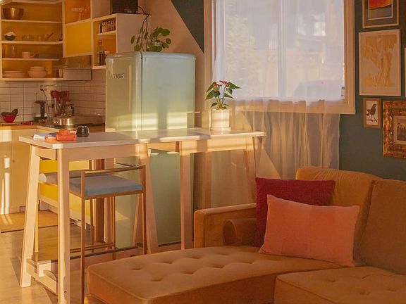 Colorful living / dining area