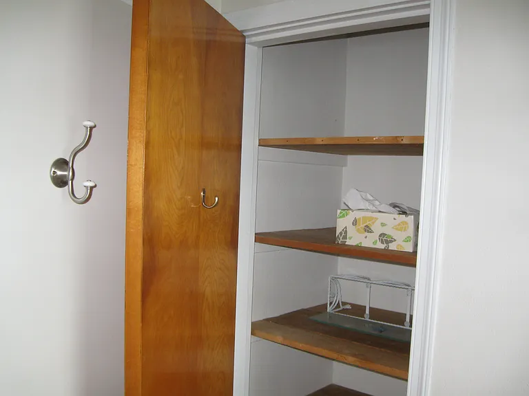Due to the robe hook, I see this is the ML Bathroom closet. There is one like this with wood shelves in ML hall.