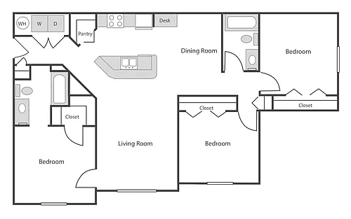 Floor plan Three Bedroom Two Bathroom 60%
