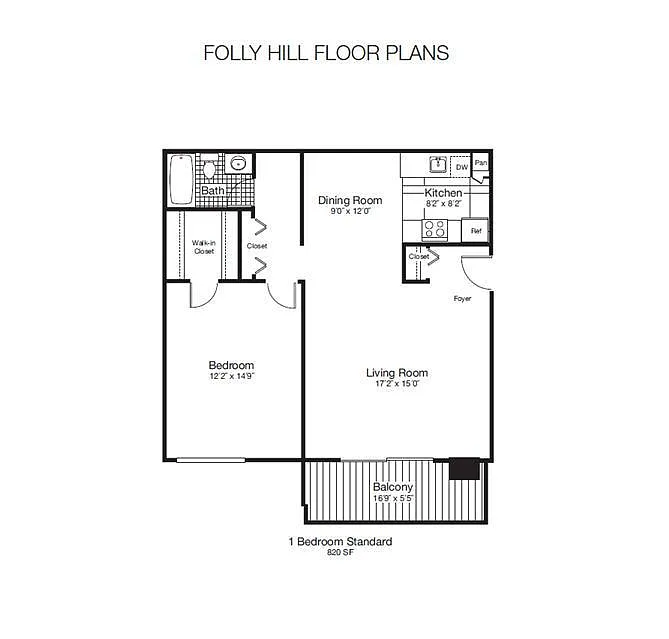 Floor plan 820SF One Bedroom