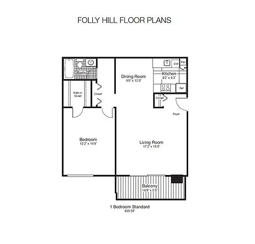 Floor plan 820SF One Bedroom