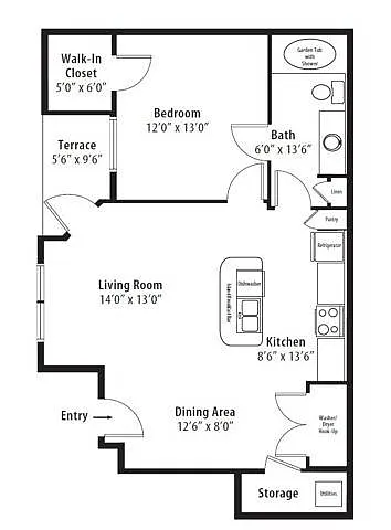 Floor plan 1 Bedroom Premier Garden
