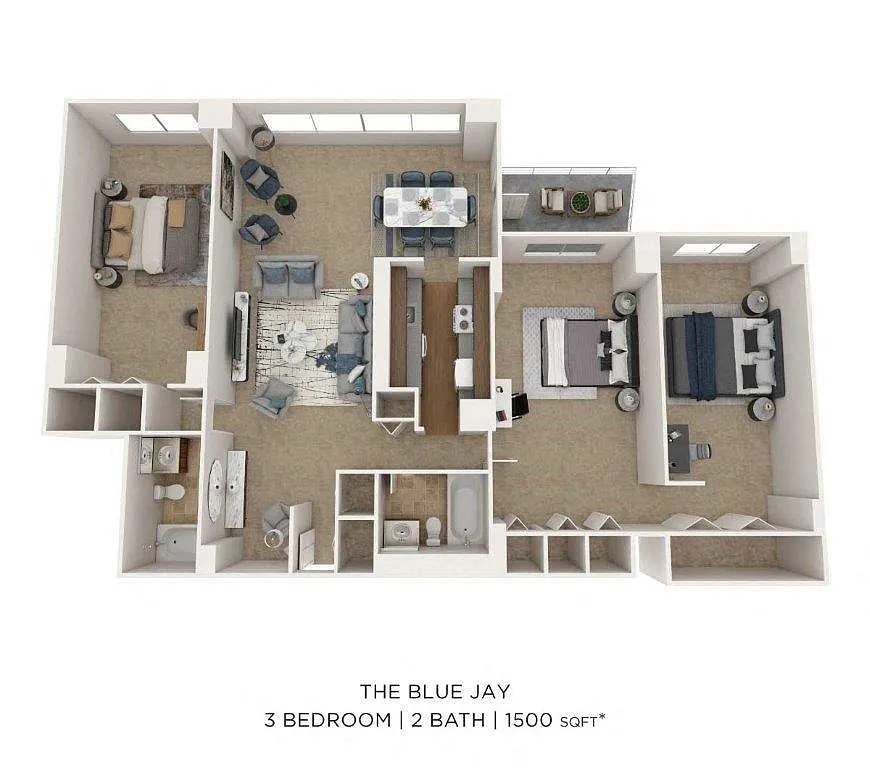 Floor plan Three Bedroom 2 Bath-1571 sqft