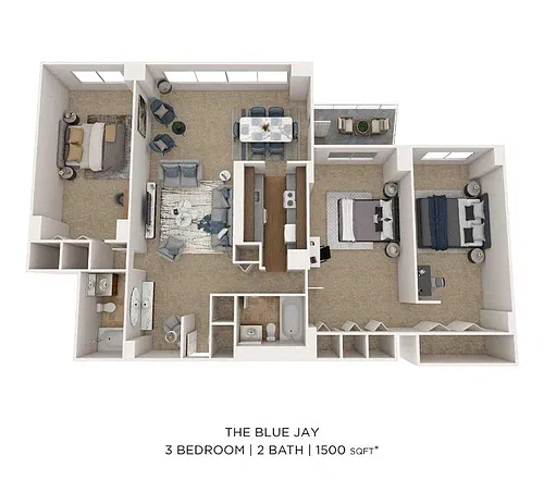Floor plan Three Bedroom 2 Bath-1571 sqft