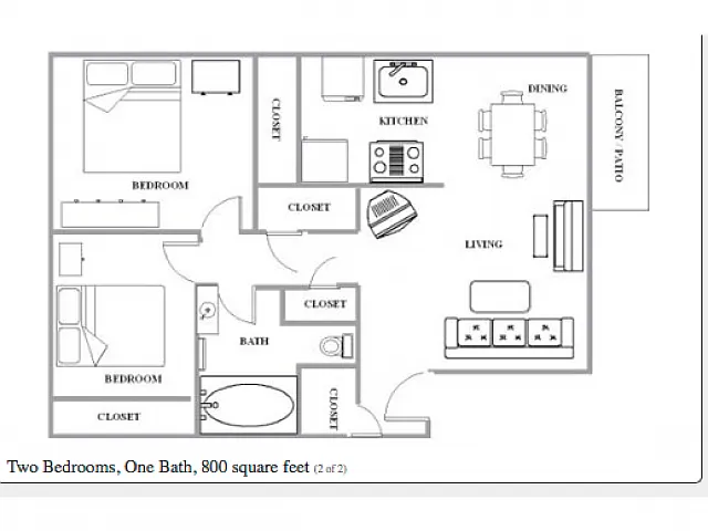 Floor plan Two Bedroom One Bath