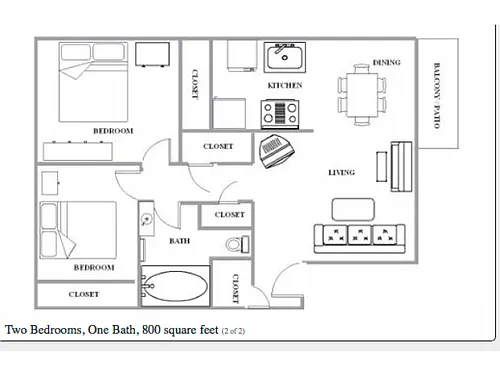 Floor plan Two Bedroom One Bath
