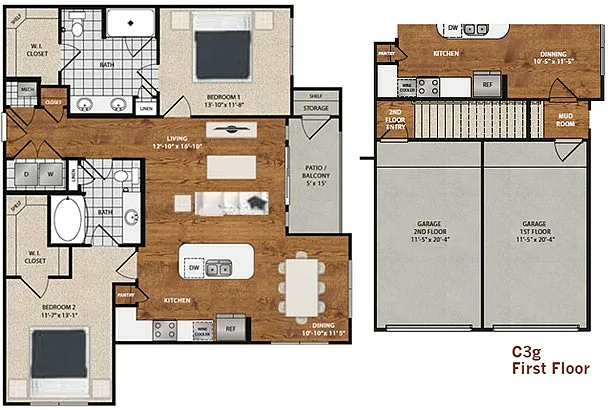 Floor plan B5 - Buttercup w/ Garage - 2 Bedroom 2 Bathroom