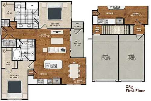 Floor plan B5 - Buttercup w/ Garage - 2 Bedroom 2 Bathroom