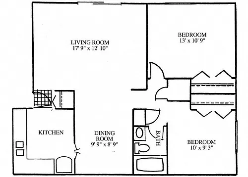 Floor plan Two Bedroom One Bathroom Apartment A Style