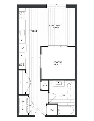 Floor plan 1 Bed/1 Bath Jr-D1A