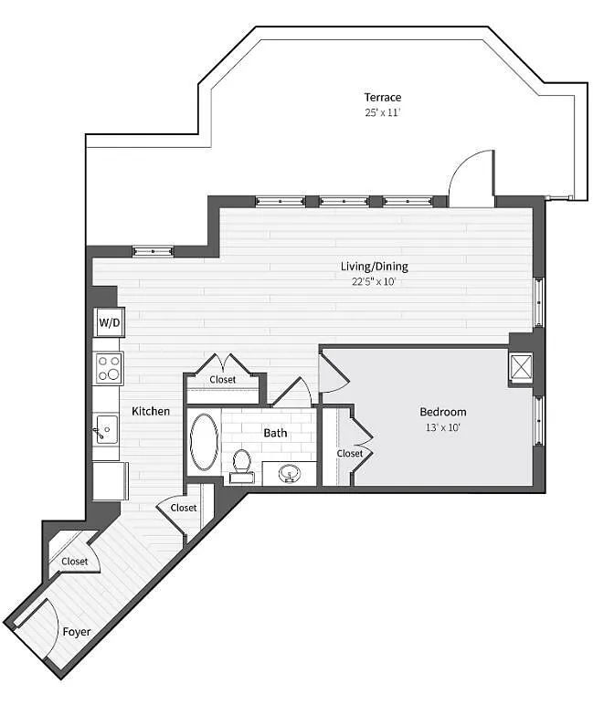 Floor plan 11f14T 1BR/1BA